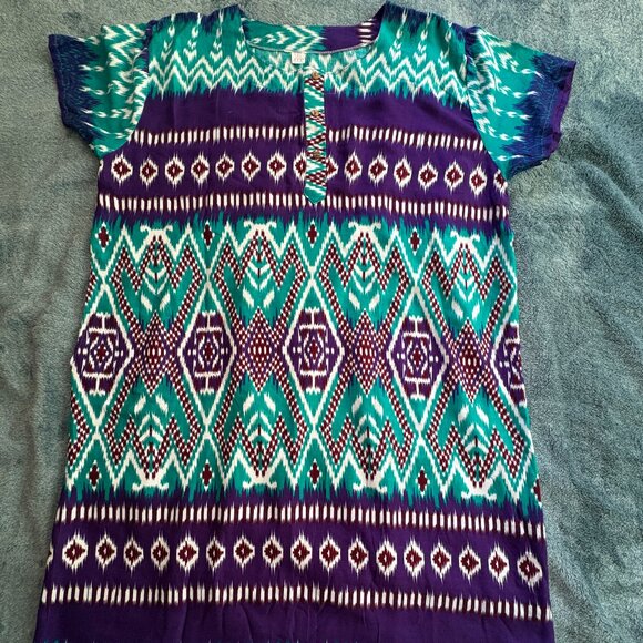 JTP Vintage Native Print Purple/Turquoise Dress Size L - Picture 1 of 5